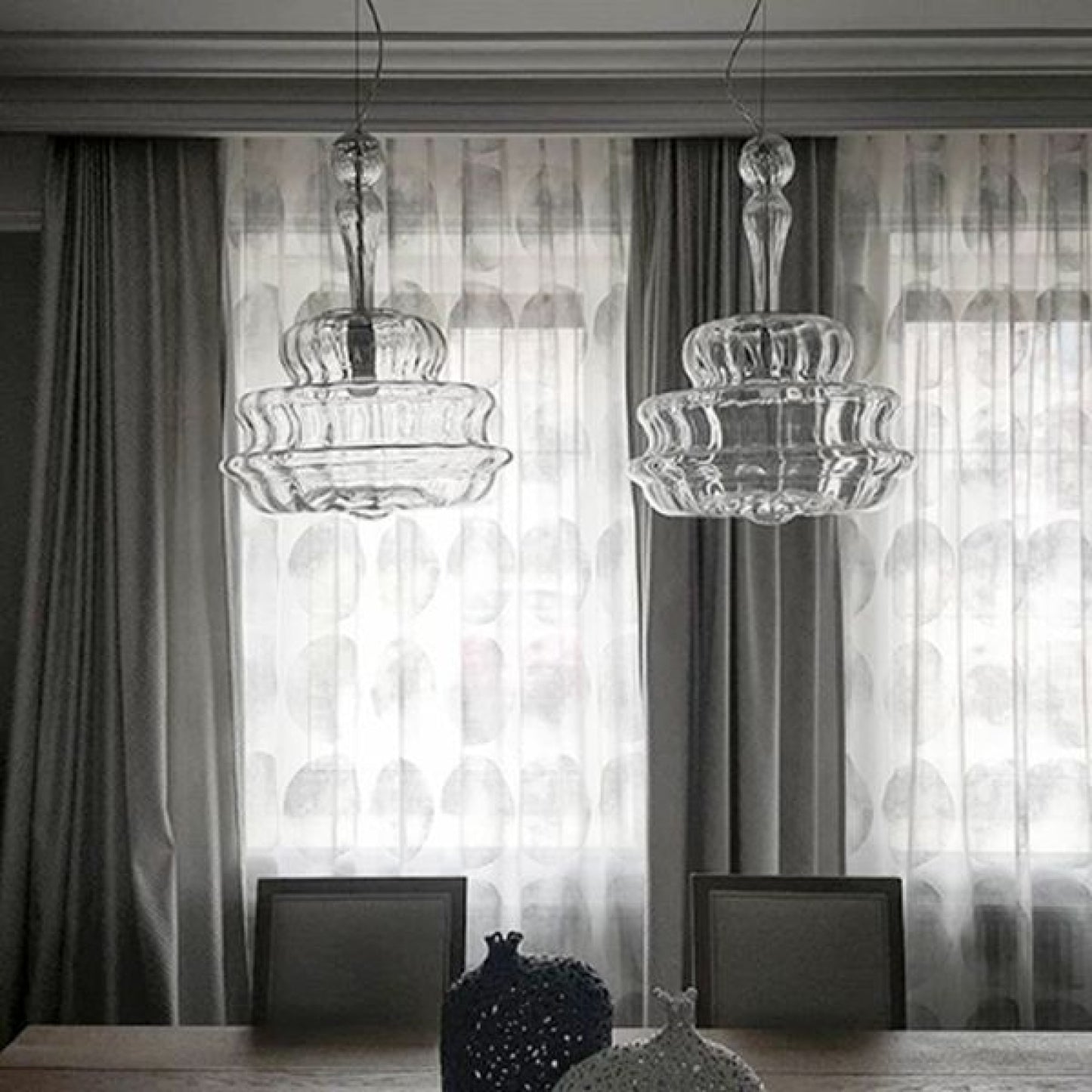 NOVECENTOSPP CR CR/RI Transparent Crystal / Glossy Chrome Suspension Lamp