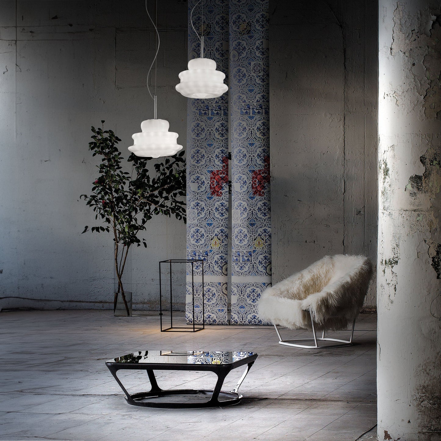 NOVECENTOSPP CR CR/RI Transparent Crystal / Glossy Chrome Suspension Lamp