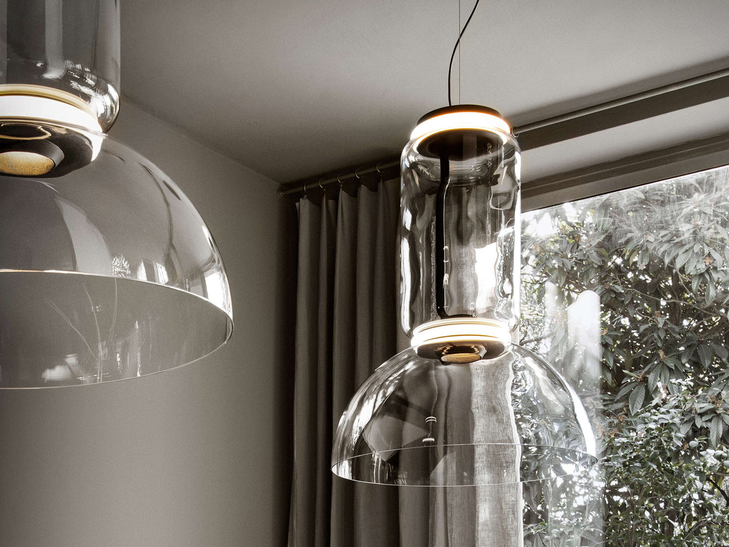 NOCTAMBULE SUSPENSION 1 LOW CYLINDER BOWL Transparent Suspension Lamp