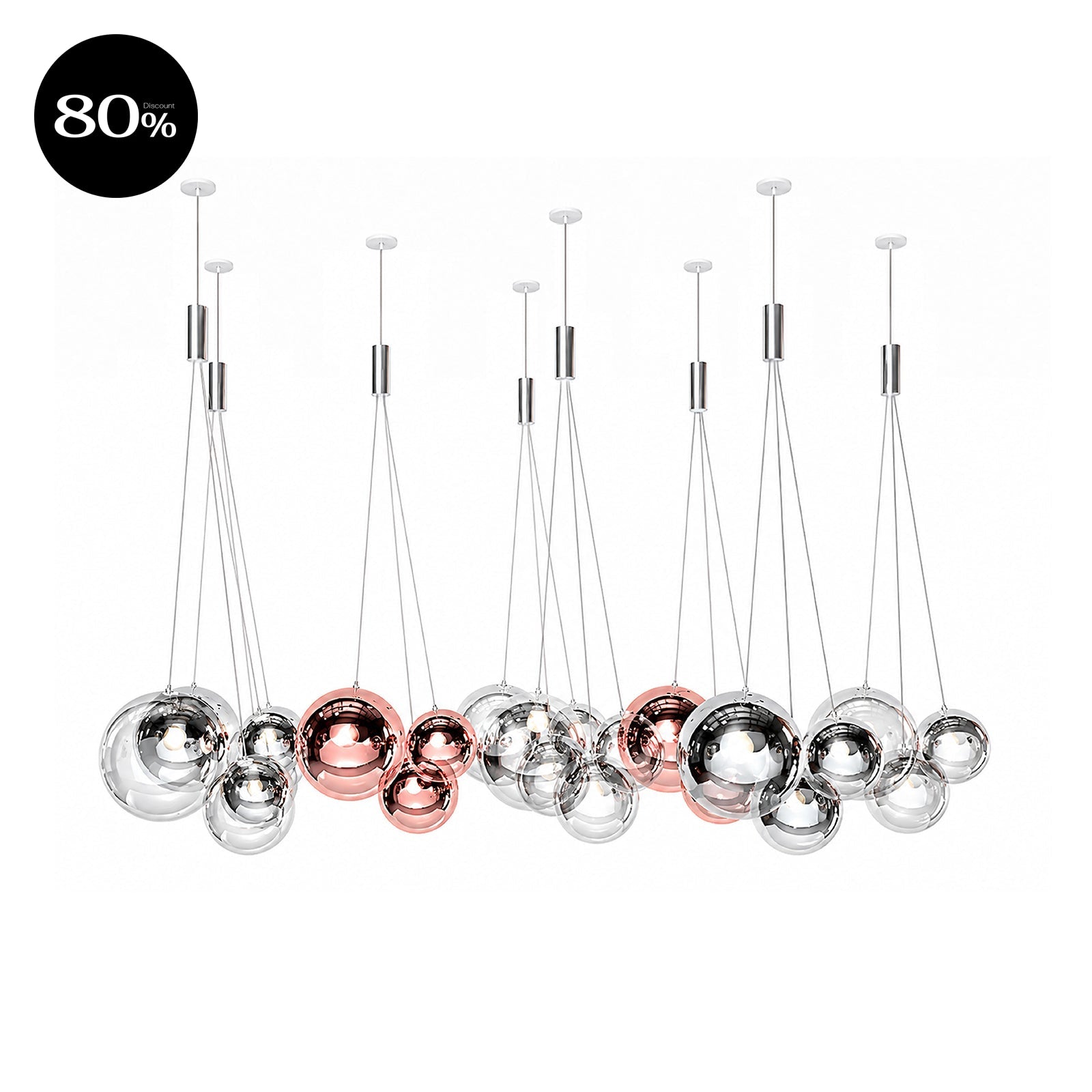 SET4 RANDOM SOLO P8 - Chrome / Rose Gold / Clear - Suspension Lamp