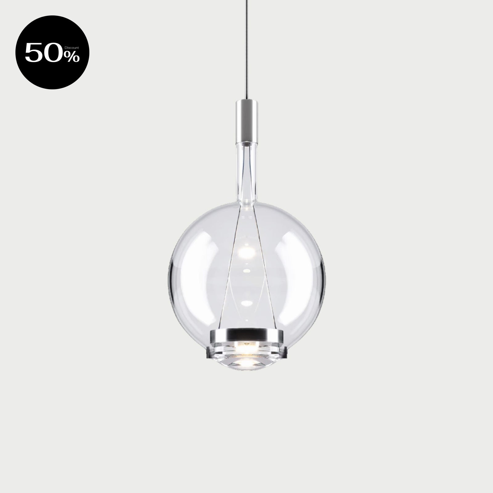 SKY-FALL ROUND MEDIUM-1 - Chrome / Clear - Suspension Lamp